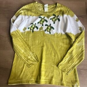 Branning Art Women Gildan‎ Vintage Tie Dye Green Turtles Medium Long Sleeve Top